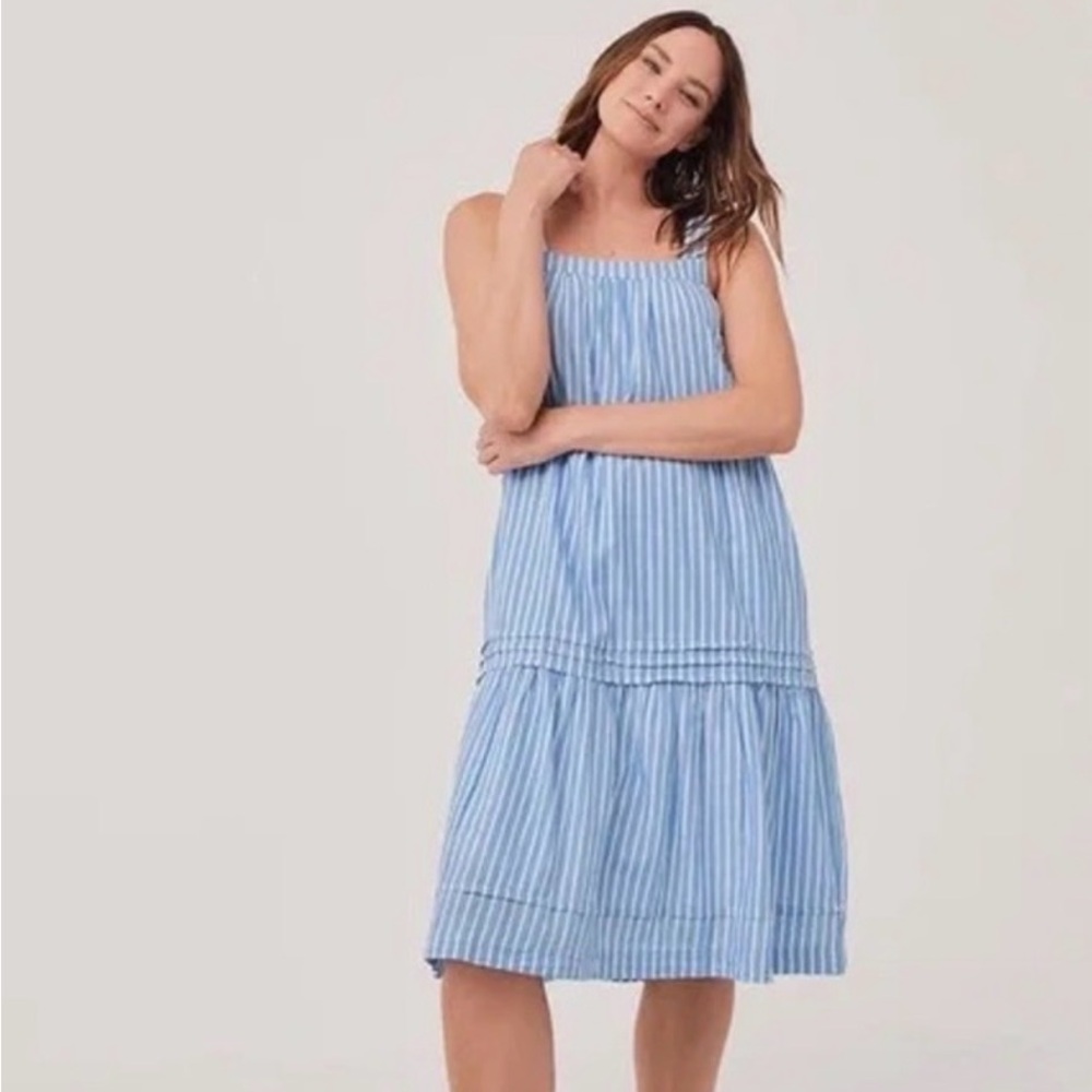 Pact Blue and White Striped Midi Sundress